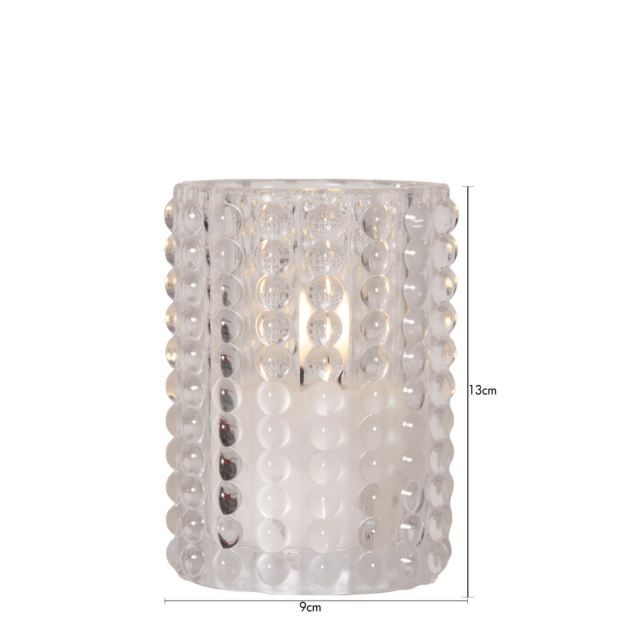 LED-kaars in glas, Wit, Stippenpatroon, 9x12,5 cm