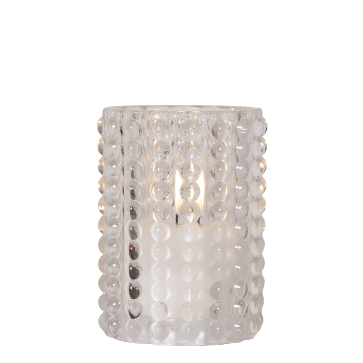 LED-kaars in glas, Wit, Stippenpatroon, 9x12,5 cm
