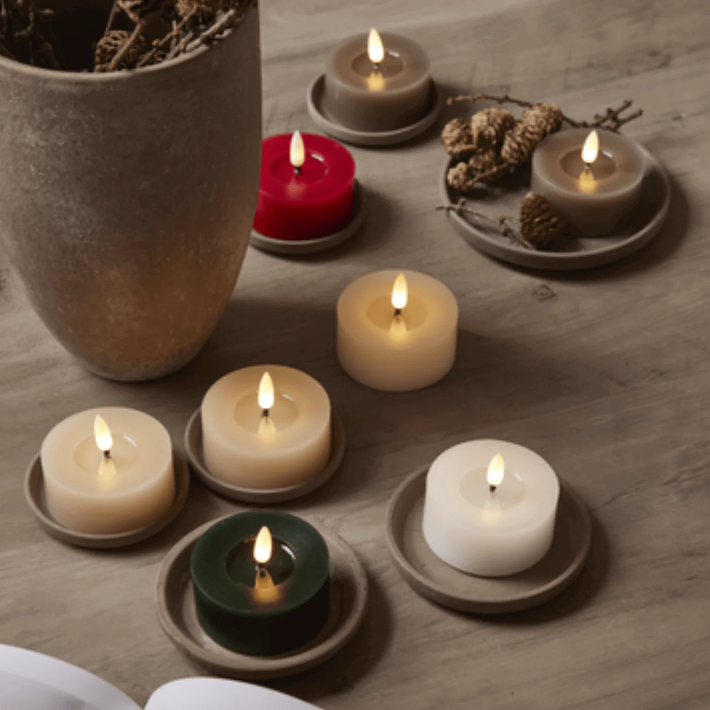 Set van 4 waxinelichtjes met smeltbad-effect, Beige en Mole, 7x5,5 cm