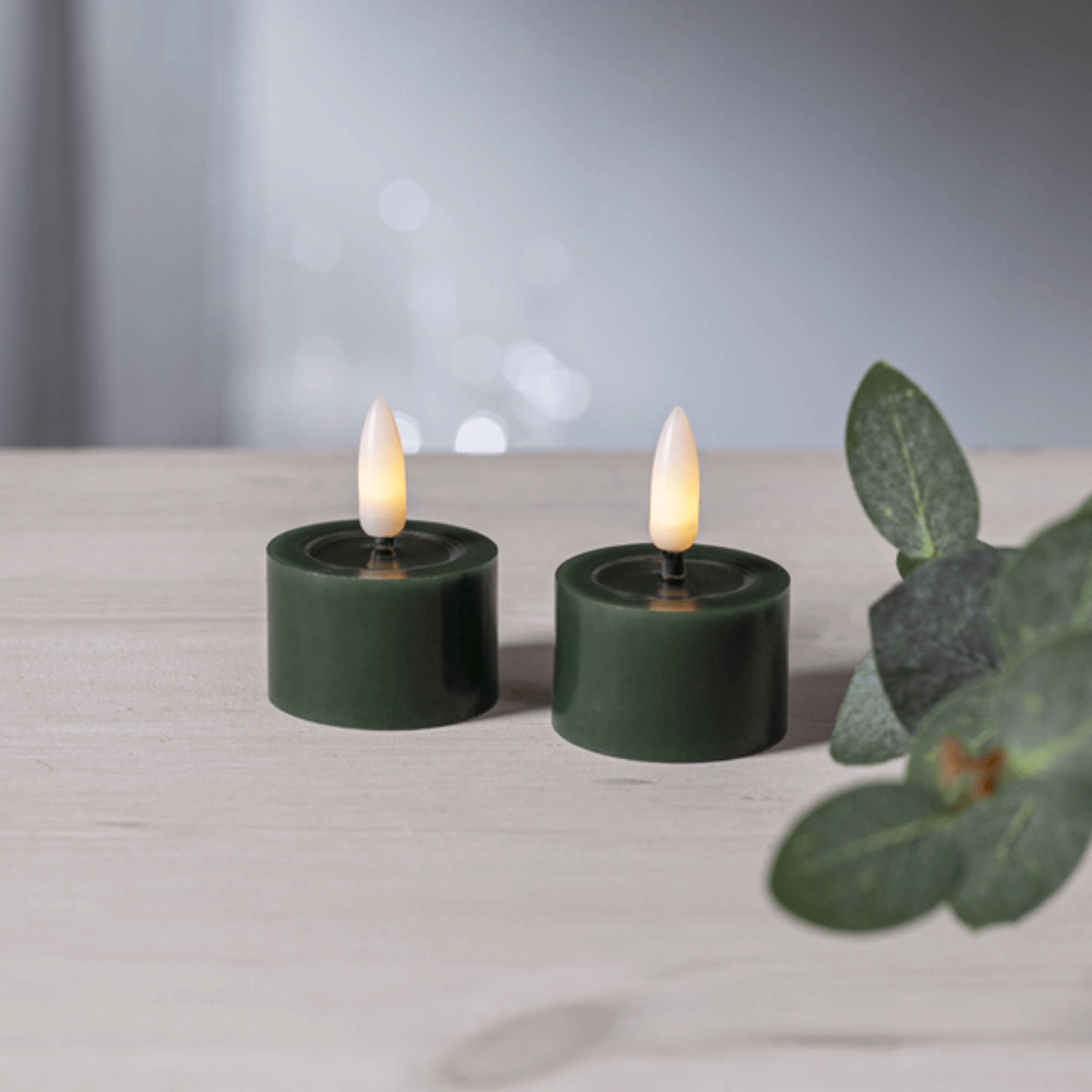 LED-waxinelicht set, Groen, Glad, 2 stuks, 4x5 cm | TED Lights