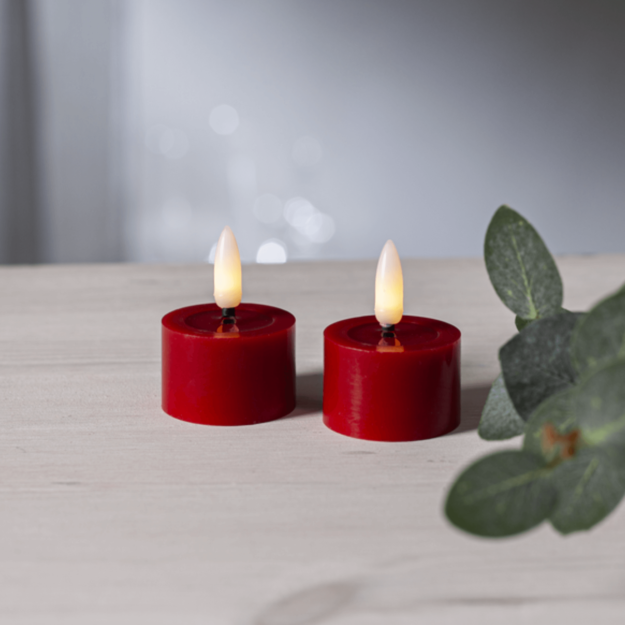 LED-waxinelicht set, Rood, Glad, 2 stuks, 4x5 cm | TED Lights