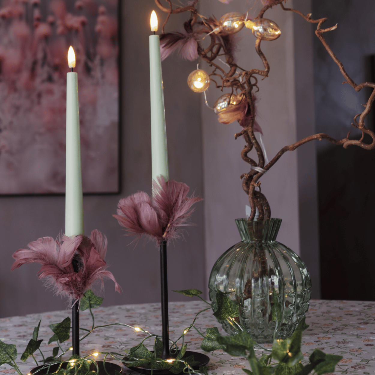 LED Dinerkaarsen Set, Groen, 2 Stuks, 2,3x26 cm