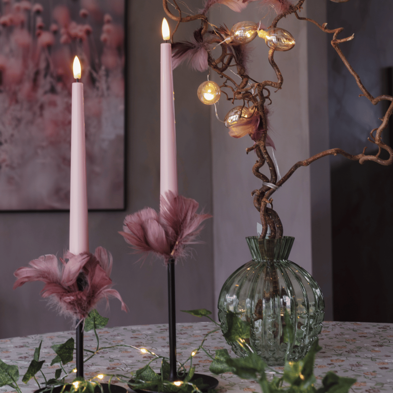 LED Dinerkaarsen Set, Roze, 2 Stuks, 2,3x26 cm