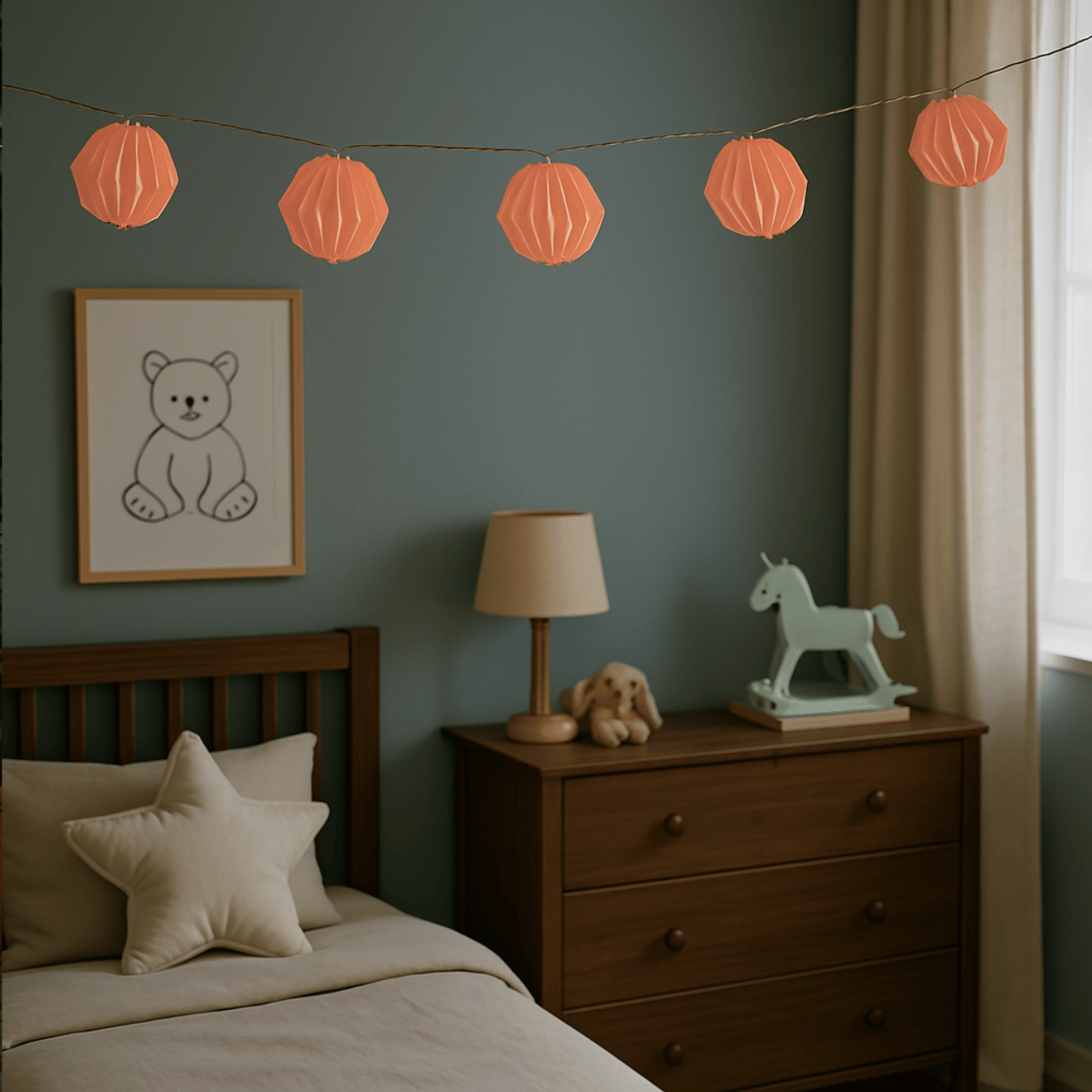 LED Lichtsnoer – Origami – Roze Papieren Bloemen – Binnen – 10 Lampjes