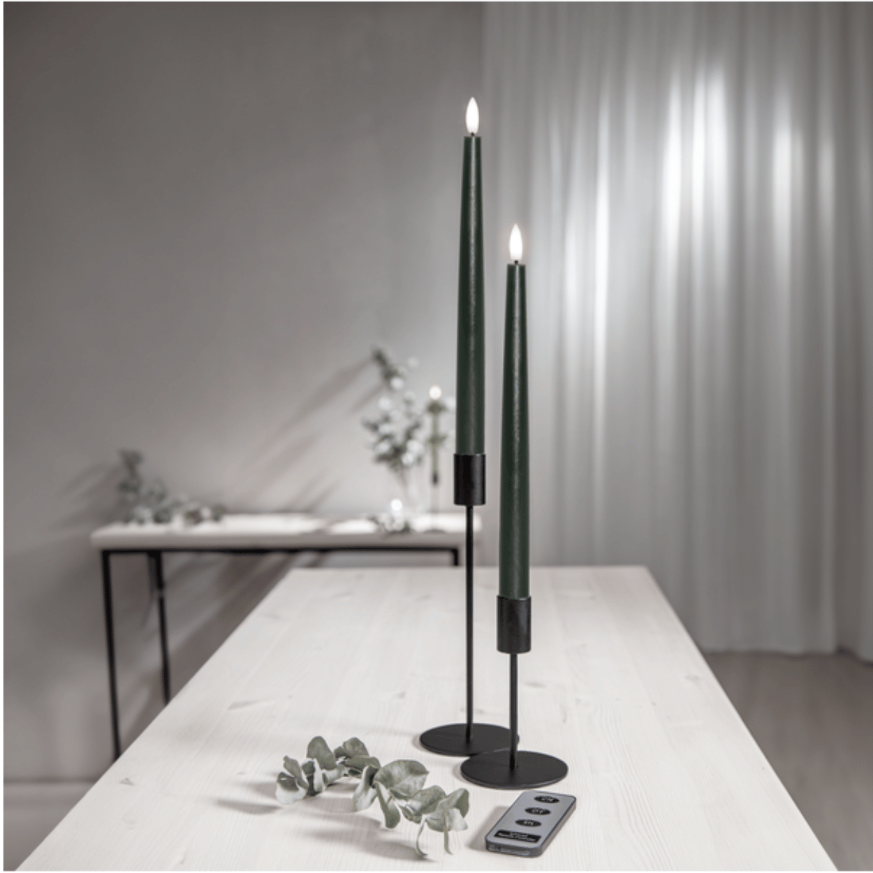 LED dinerkaarsen set, Groen, met Afstandsbediening, 2 stuks, 2,1x28,5 cm