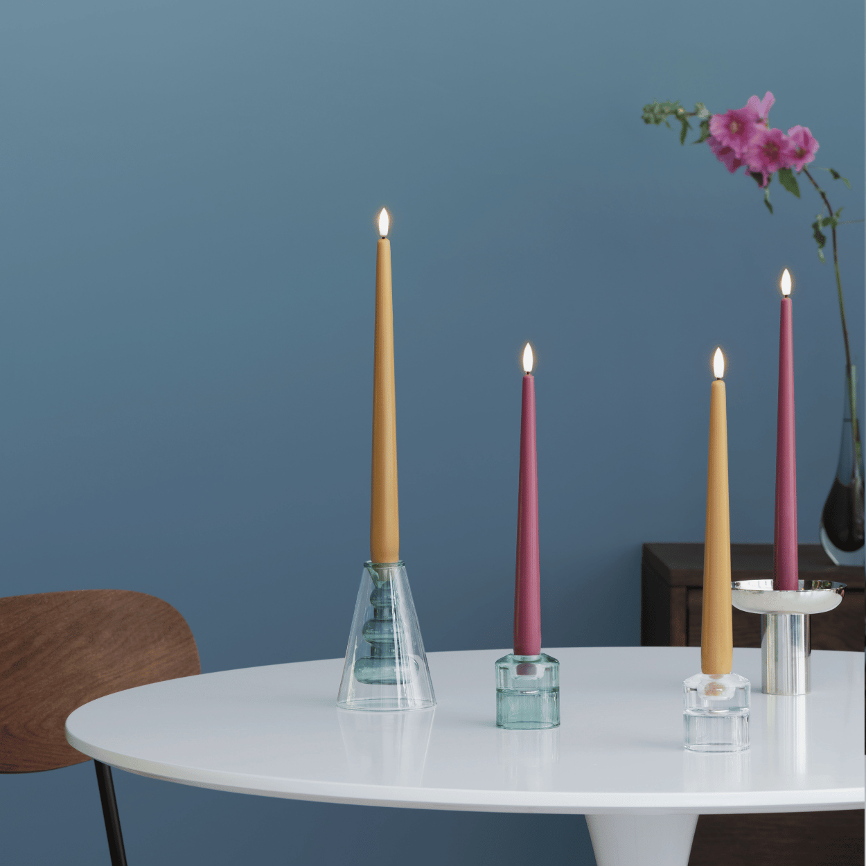 Moods & More LED dinerkaarsen Silk Vintage Rose – 2 stuks – 2,3x25 cm