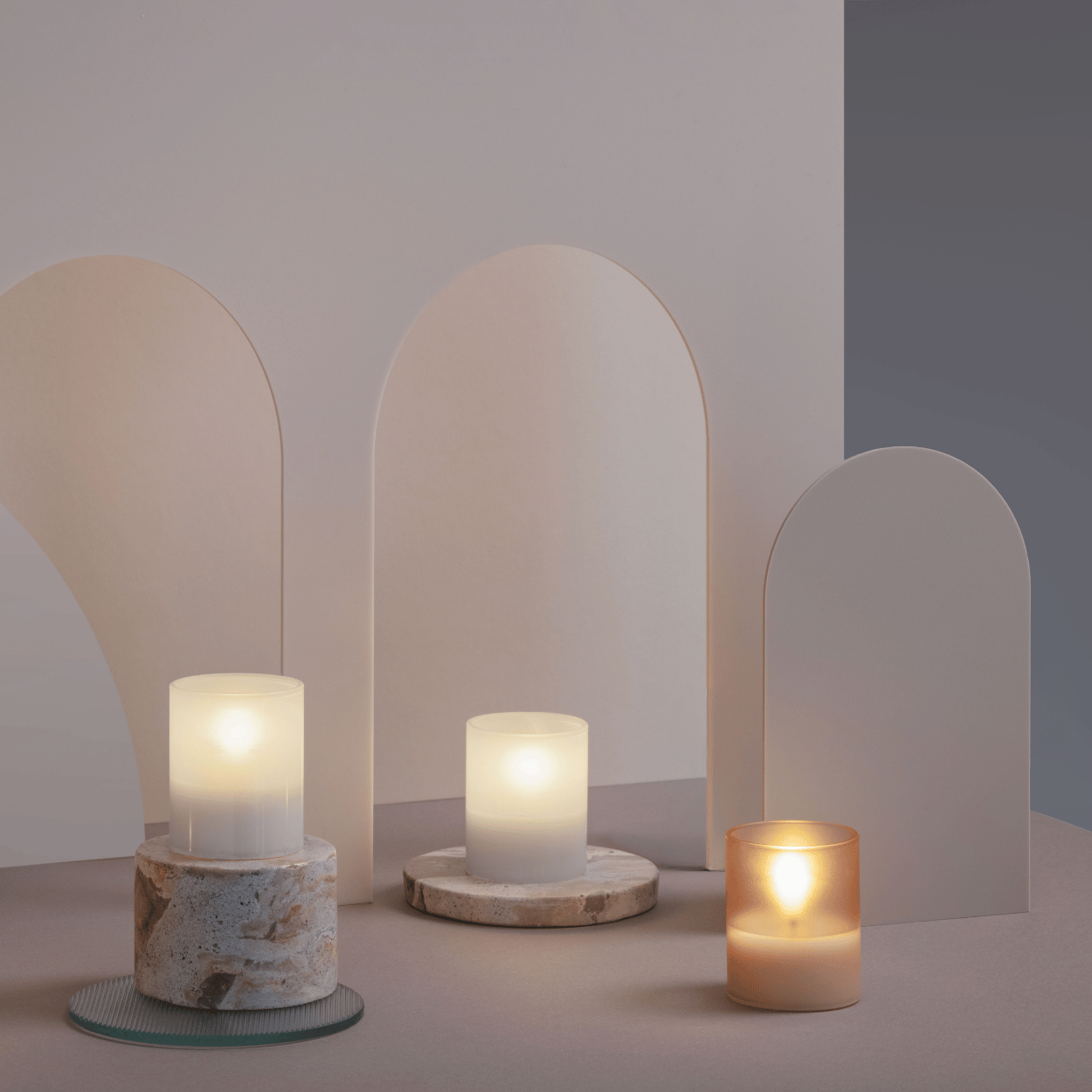 Moods & More LED glaswaxinelicht Hurricane Champagne – 2 stuks – 4,7x5,7 cm