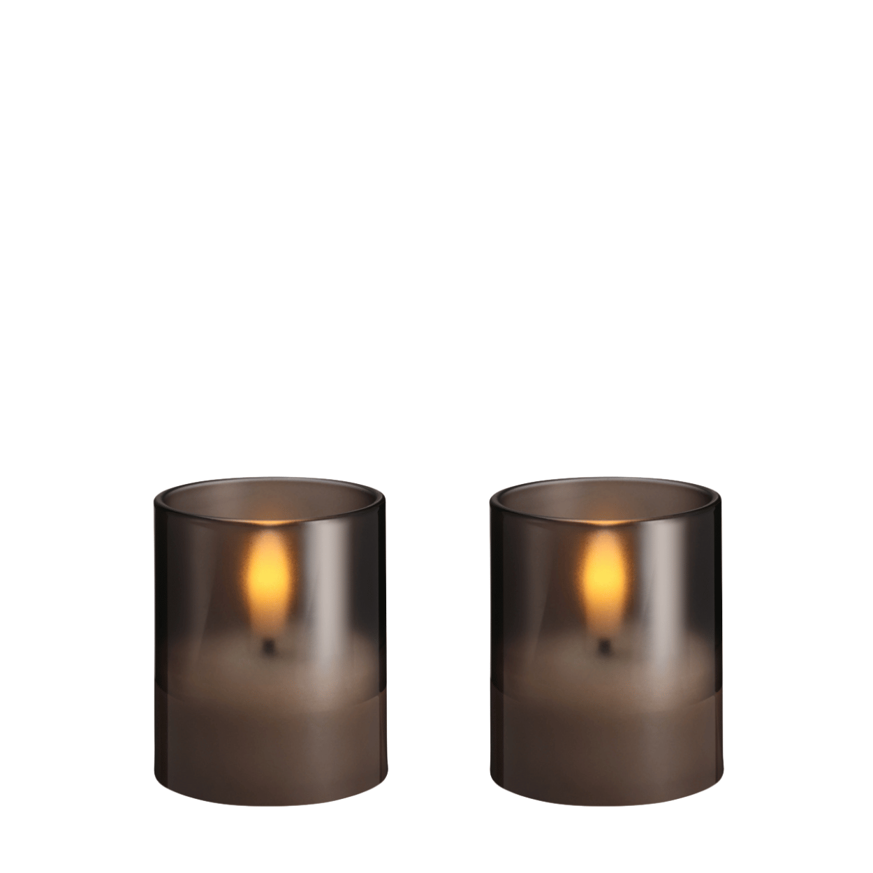 Moods & More LED glaswaxinelicht Hurricane Charcoal – 2 stuks – 4,7x5,7 cm