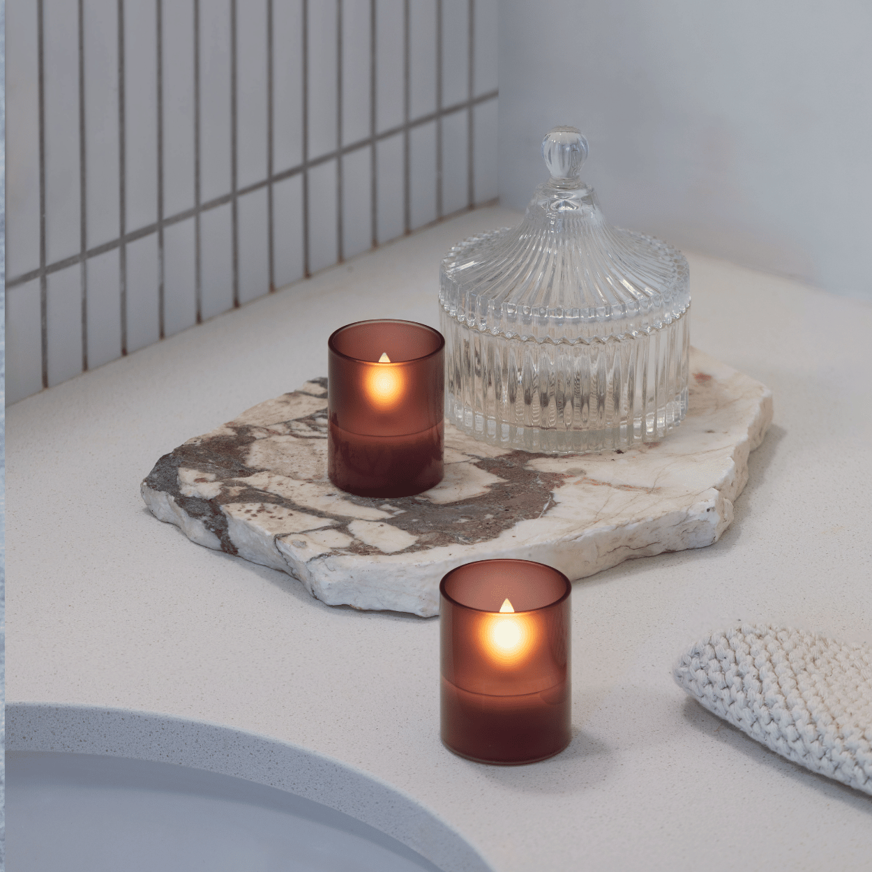 Moods & More LED glaswaxinelicht Hurricane Vintage Rose – 2 stuks – 4,7x5,7 cm