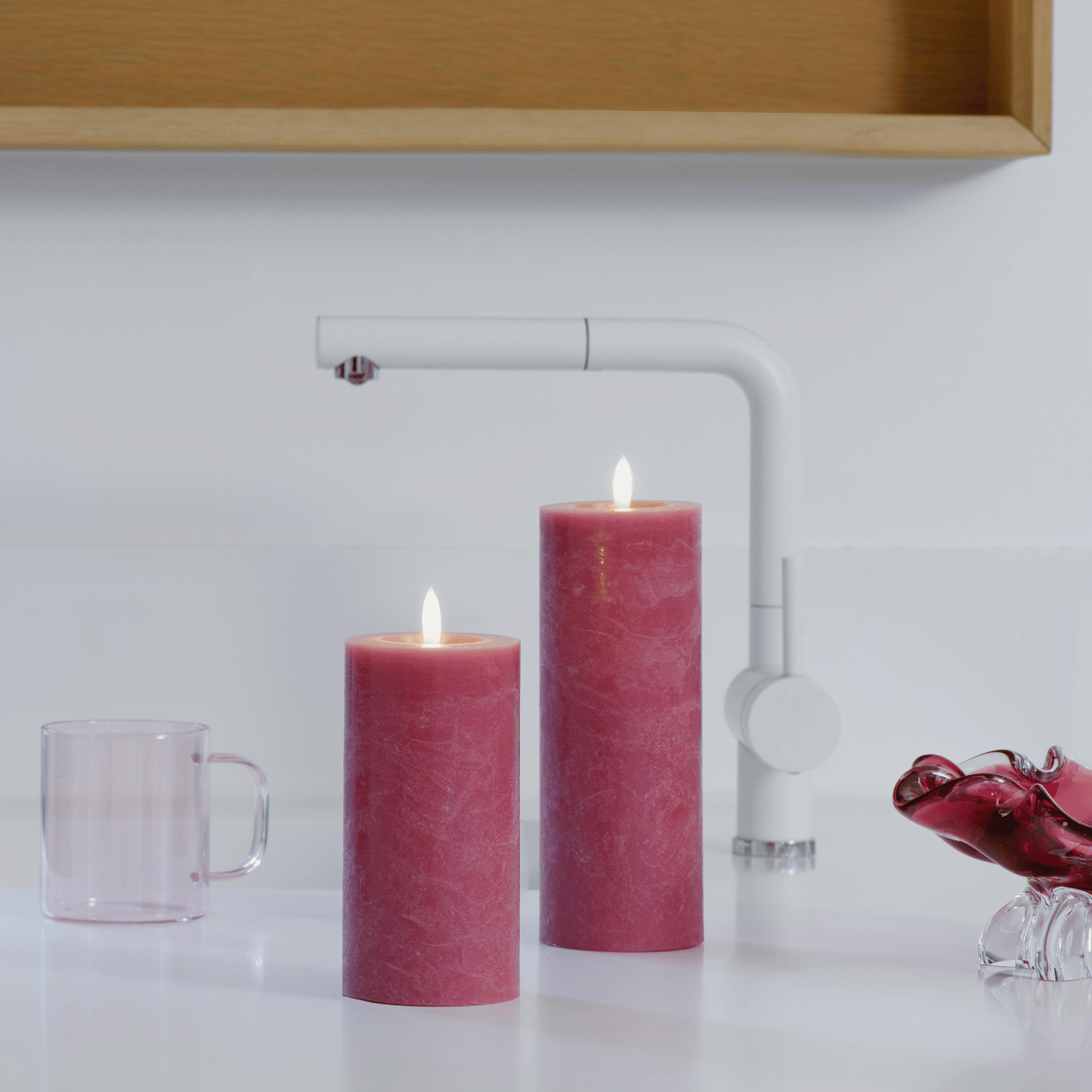 Moods & More Set van 3 LED Stompkaarsen – Rock Smeltbad-effect – Vintage Rose