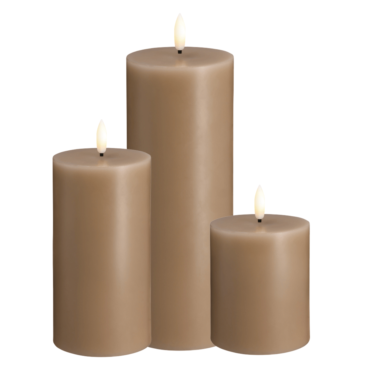 Moods &amp; More 3er-Set LED-Stumpenkerzen – Seidensand