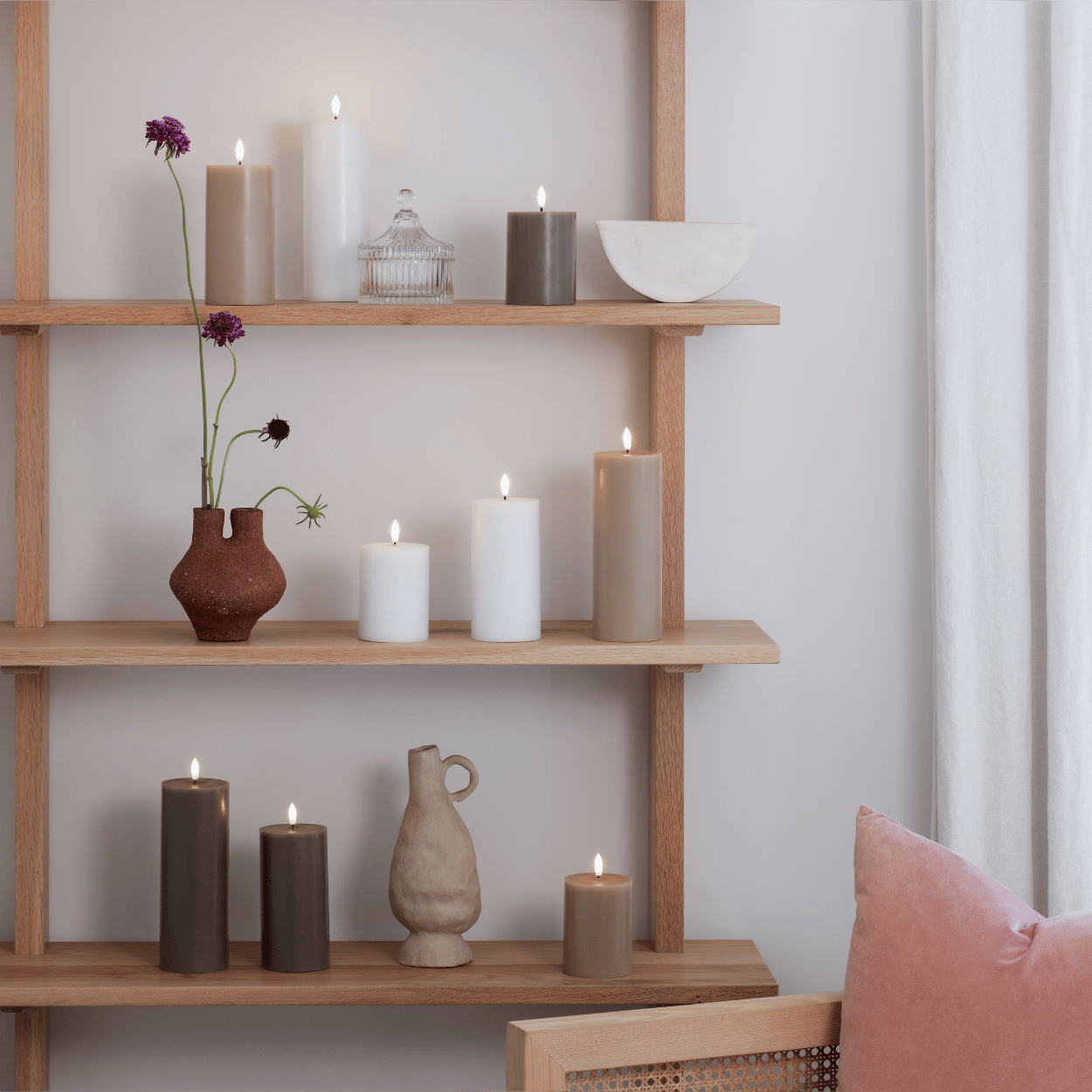 Moods &amp; More 3er-Set LED-Stumpenkerzen – Seidensand