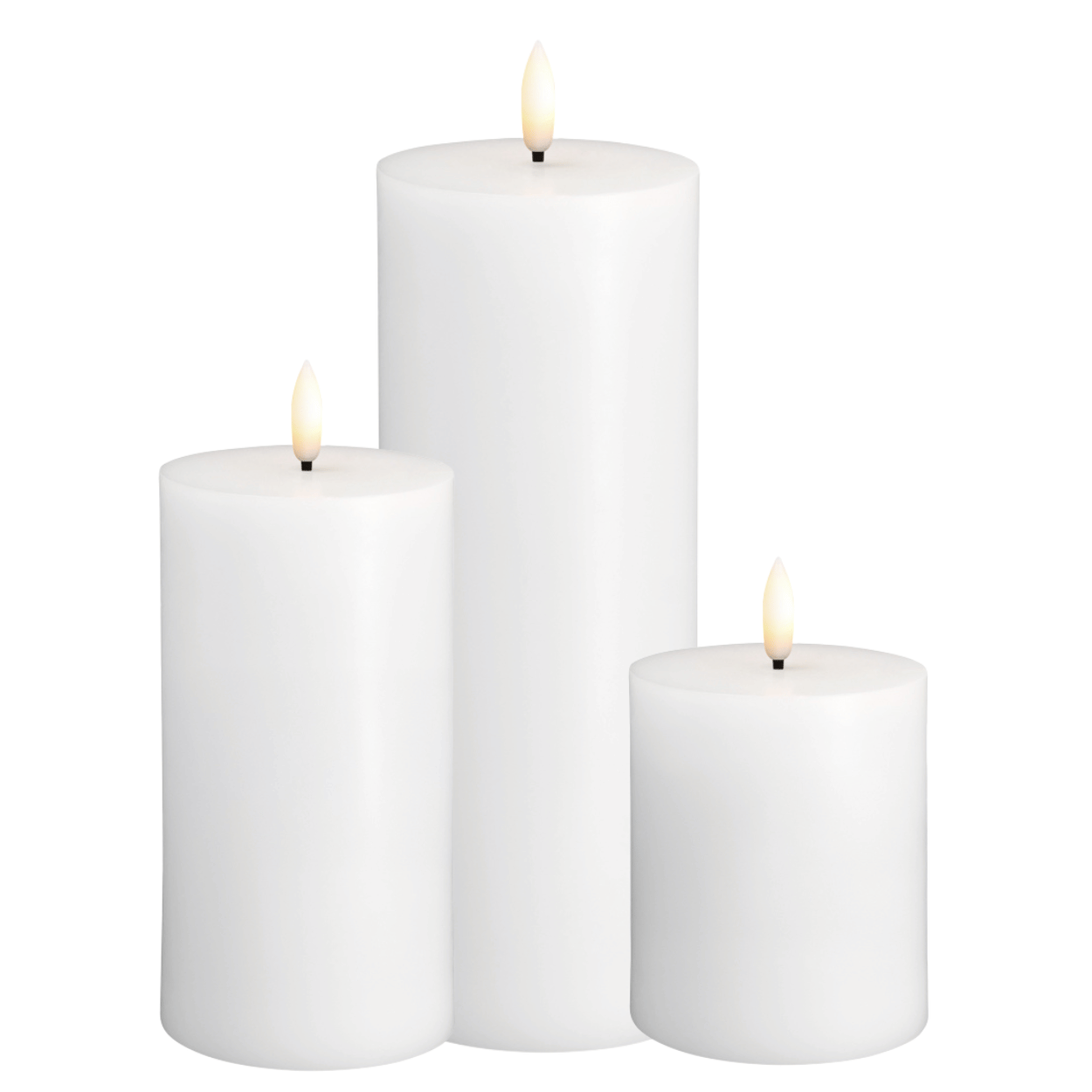 Moods &amp; More 3er-Set LED-Stumpenkerzen – Seidenweiß