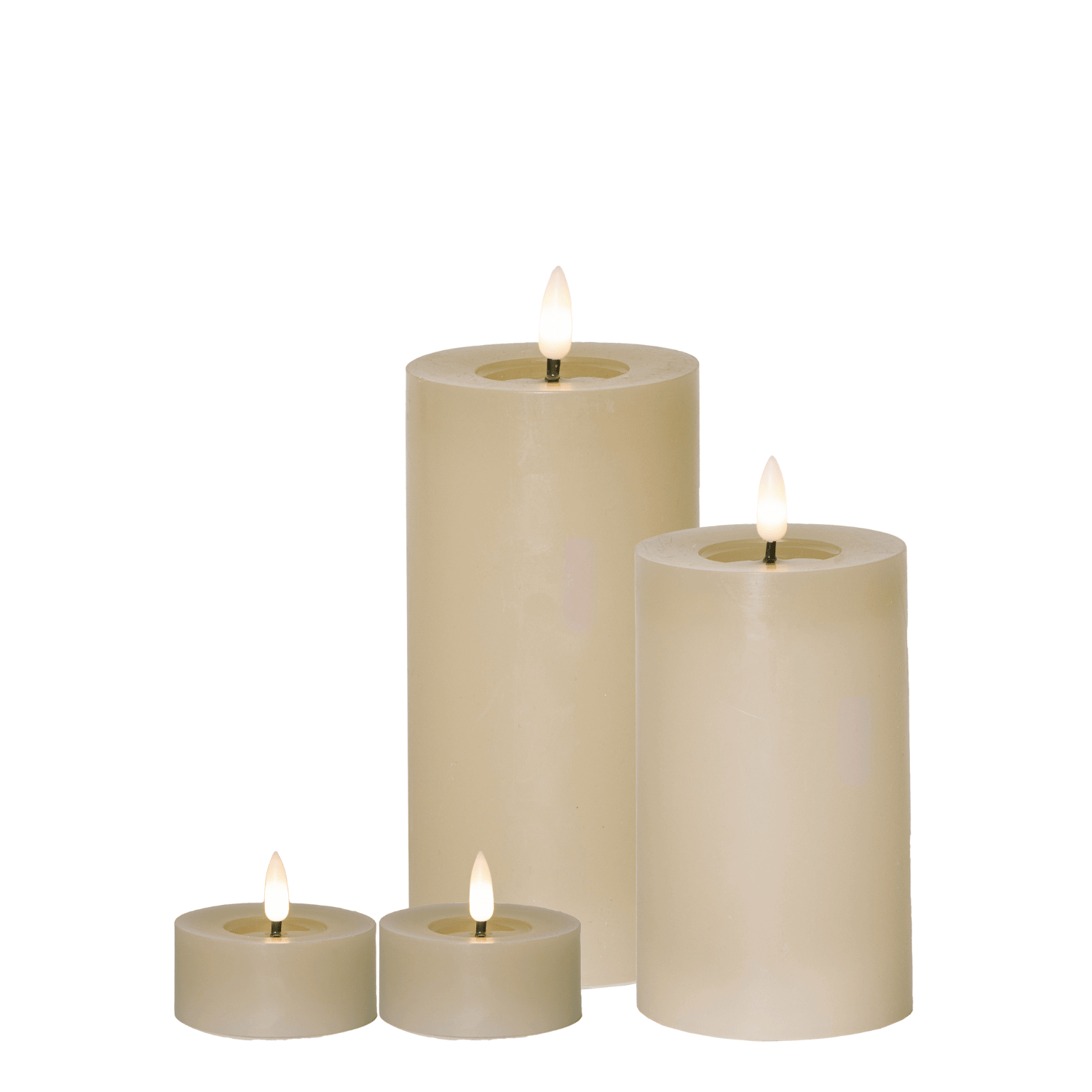 Set van 2 stompkaarsen en 2 waxinelichtjes met smeltbad-effect, Beige | TED Lights