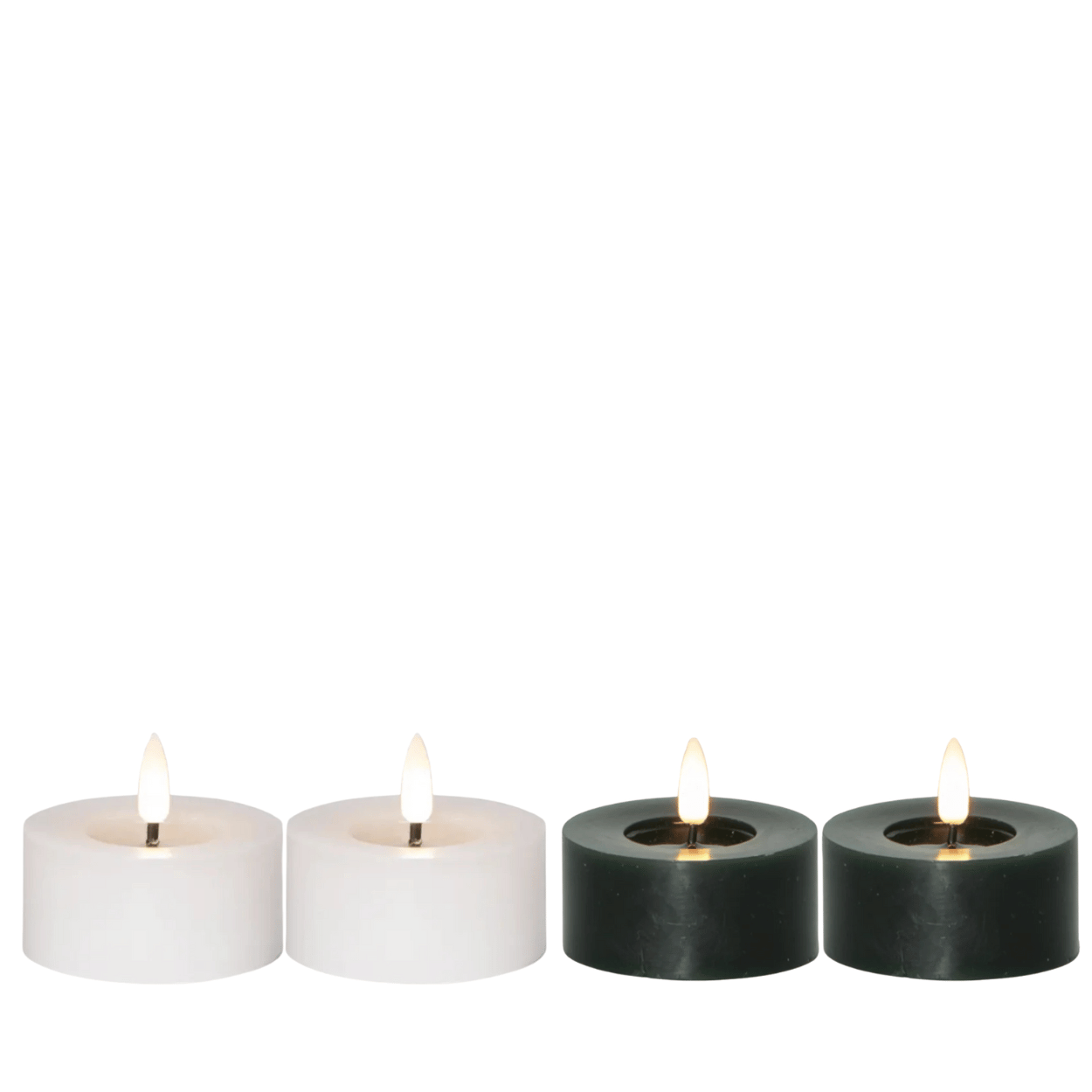 Set of 4 tea lights with melting bath effect, White and Green, 7x5.5 cm