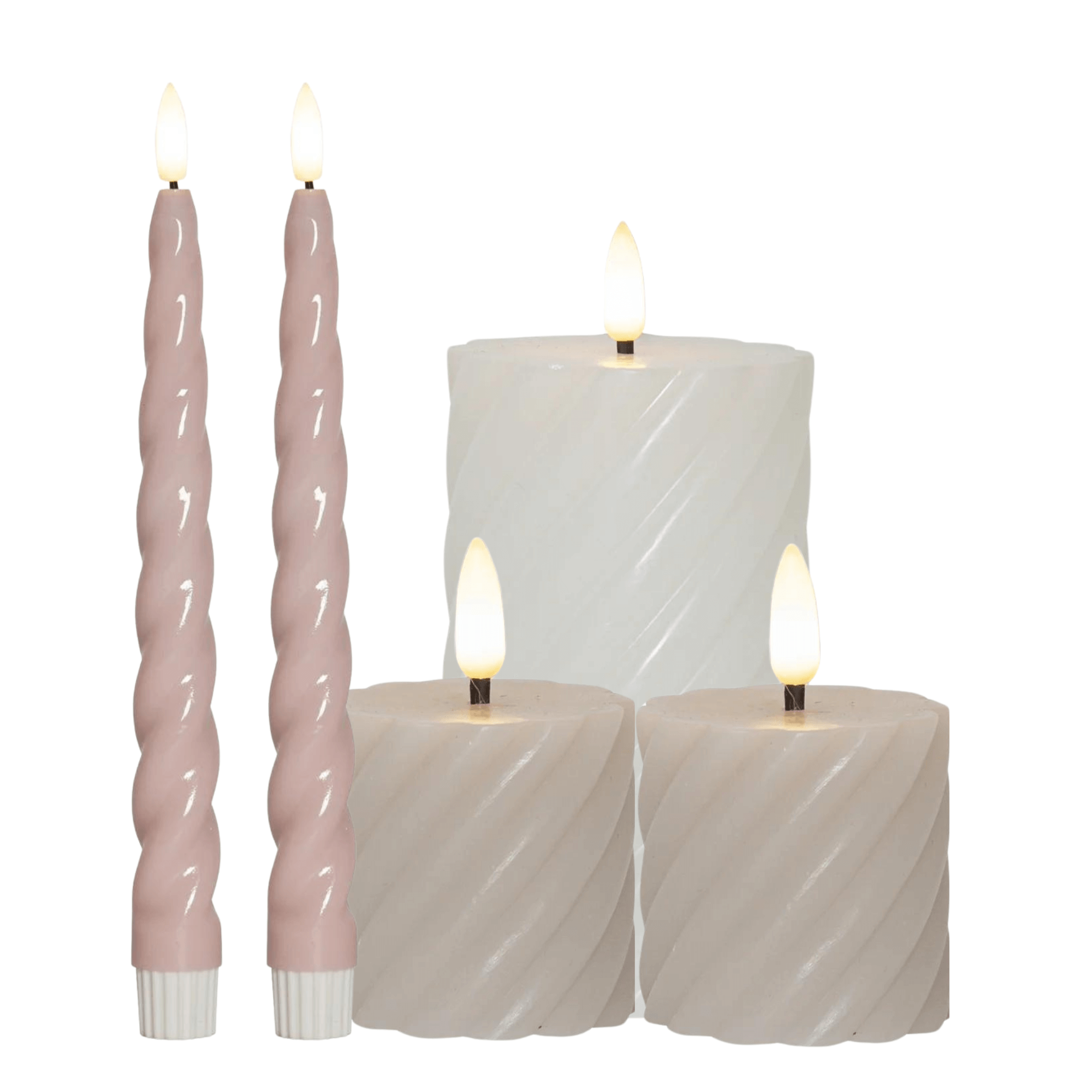 Set van 5 LED Swirl Kaarsen – Beige, Wit & Roze | TED Lights