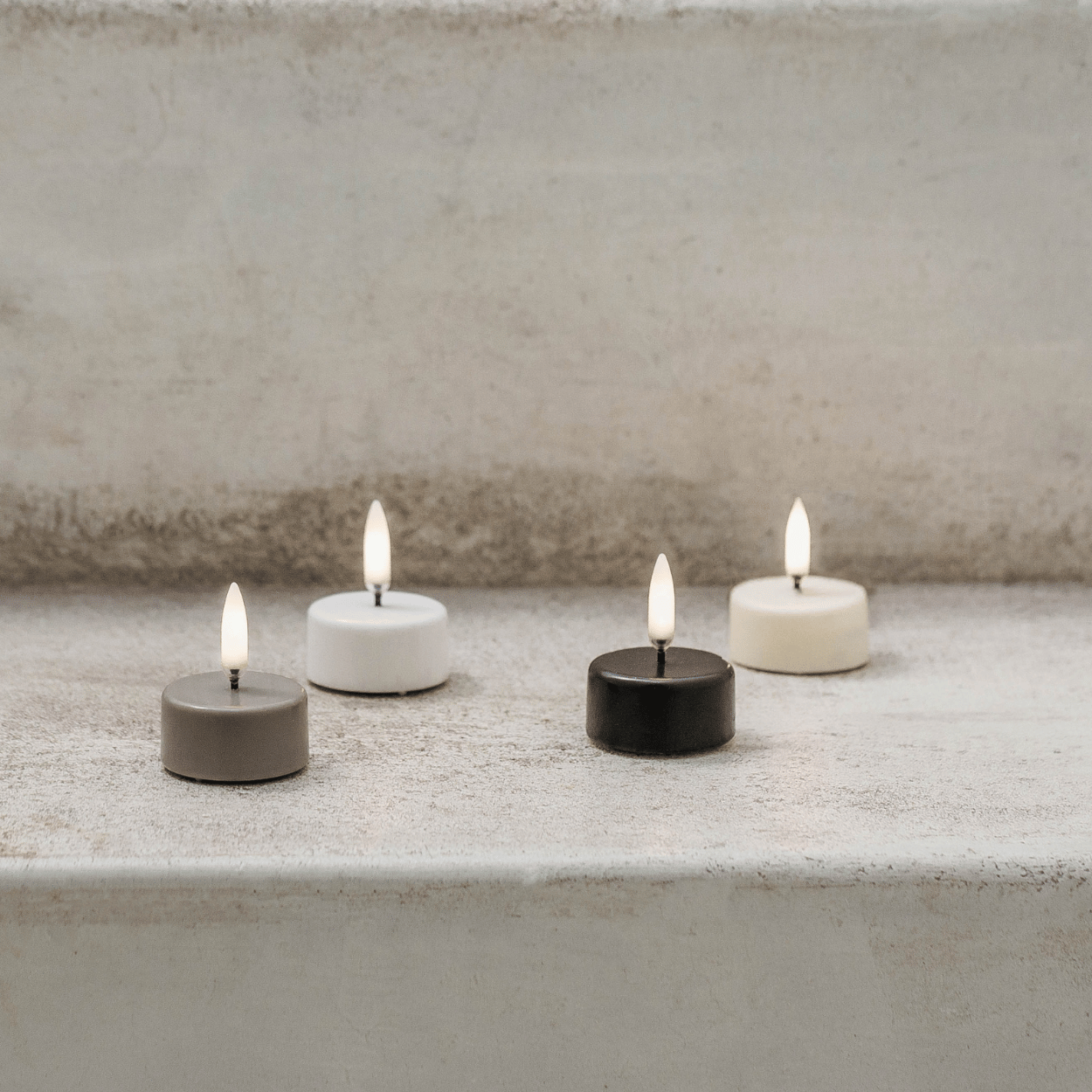 Uyuni LED-waxinelicht set, ivoor wax, glad, 3 stuks, 4x2,1 cm