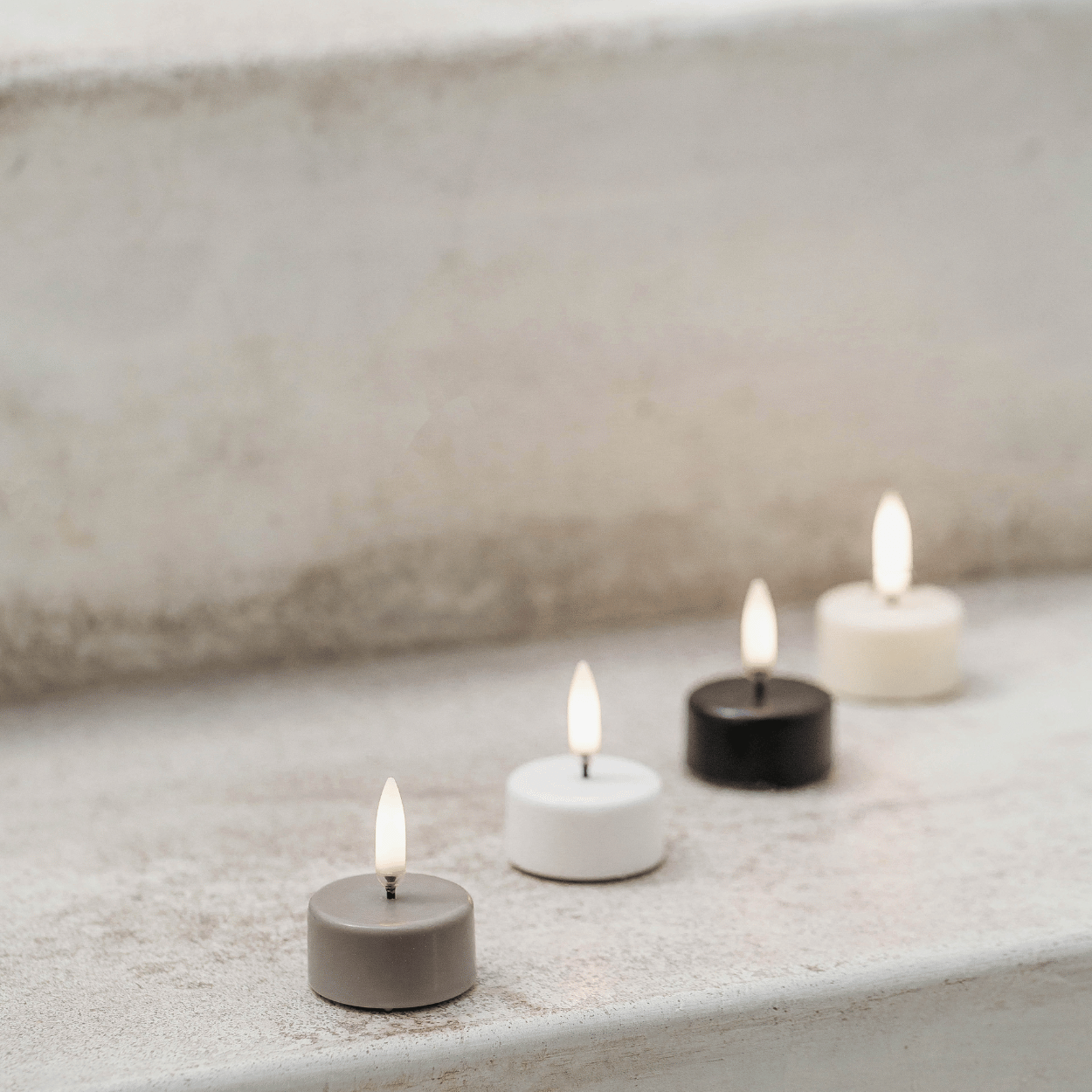 Uyuni LED-waxinelicht set, ivoor wax, glad, 3 stuks, 4x2,1 cm