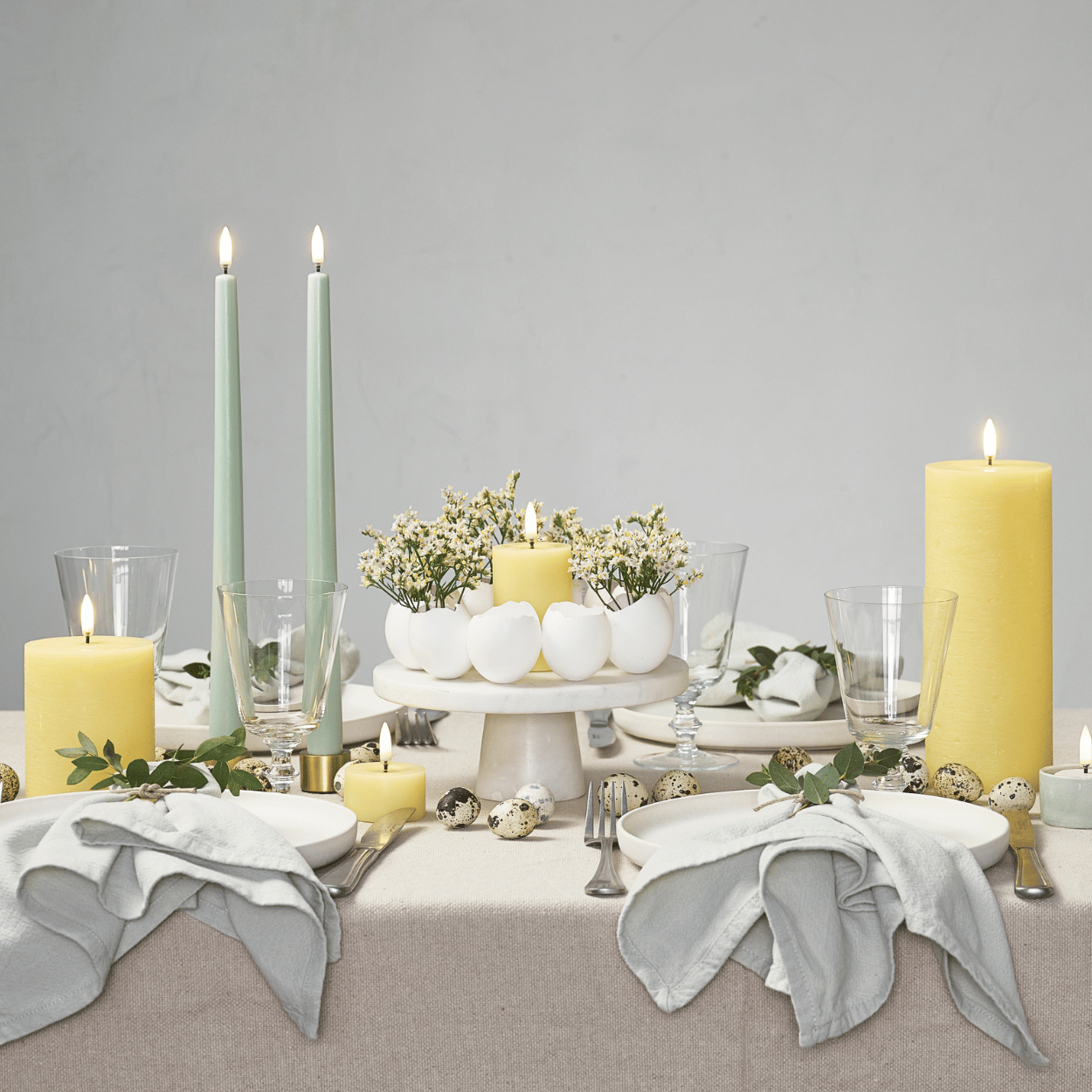 Uyuni LED dinner candle, Dusty Green, Smooth, 2 pieces, 2.3x25 cm