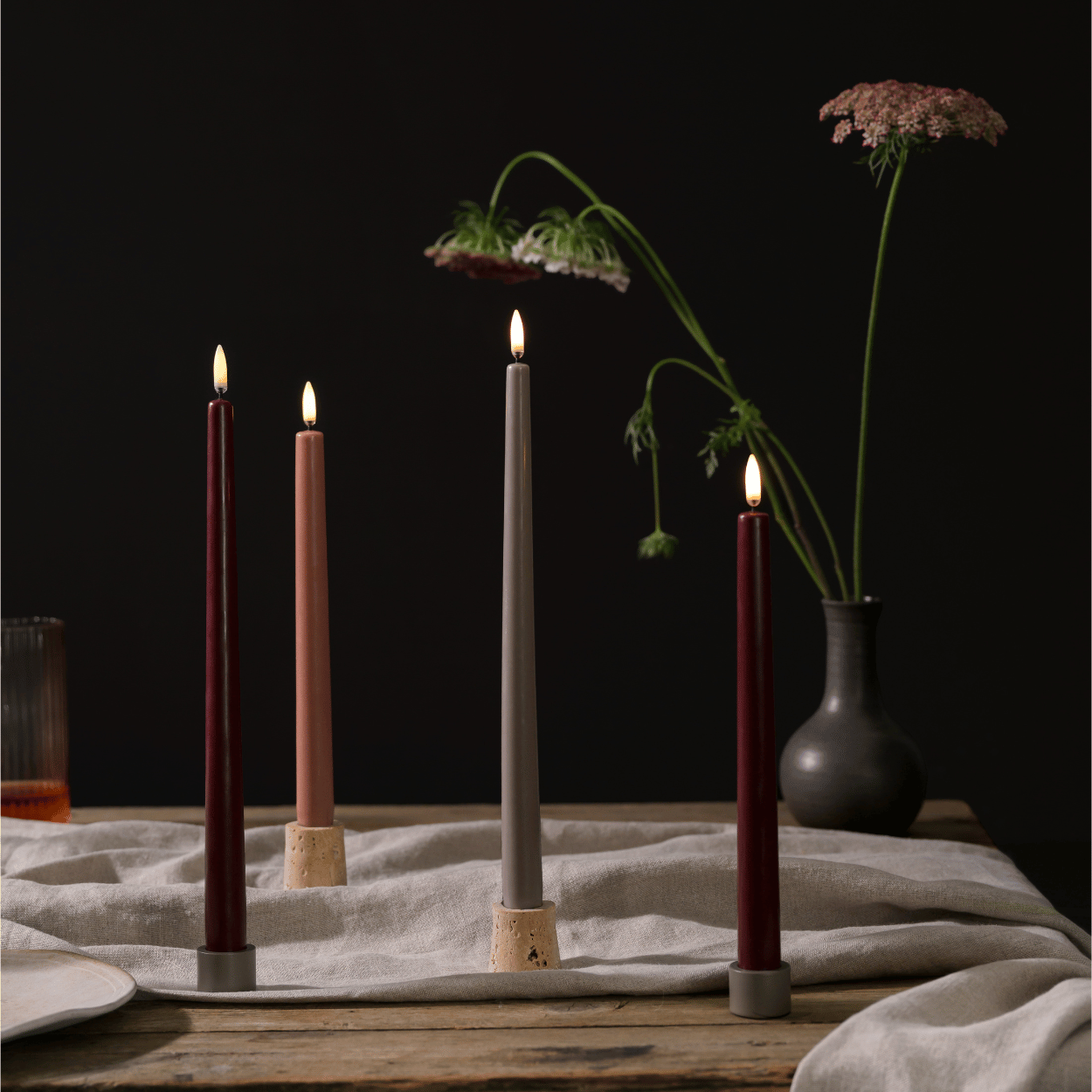 Uyuni LED dinner candle, Wine red, Smooth, 2 pieces, 2.3x25 cm