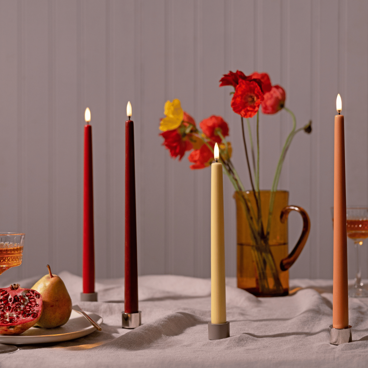 Uyuni LED slanke dinerkaars, Wijn rood, Glad, 2 stuks, 2,3x32 cm