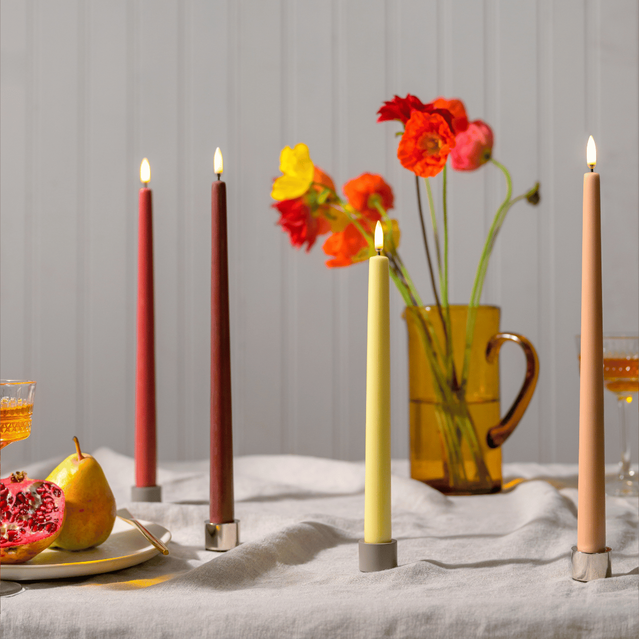 Uyuni LED slanke dinerkaars, Wijn rood, Glad, 2 stuks, 2,3x32 cm