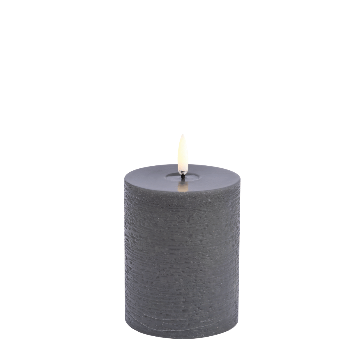 Uyuni LED pillar candle with melting pool effect, Grey, 7.8x10 cm