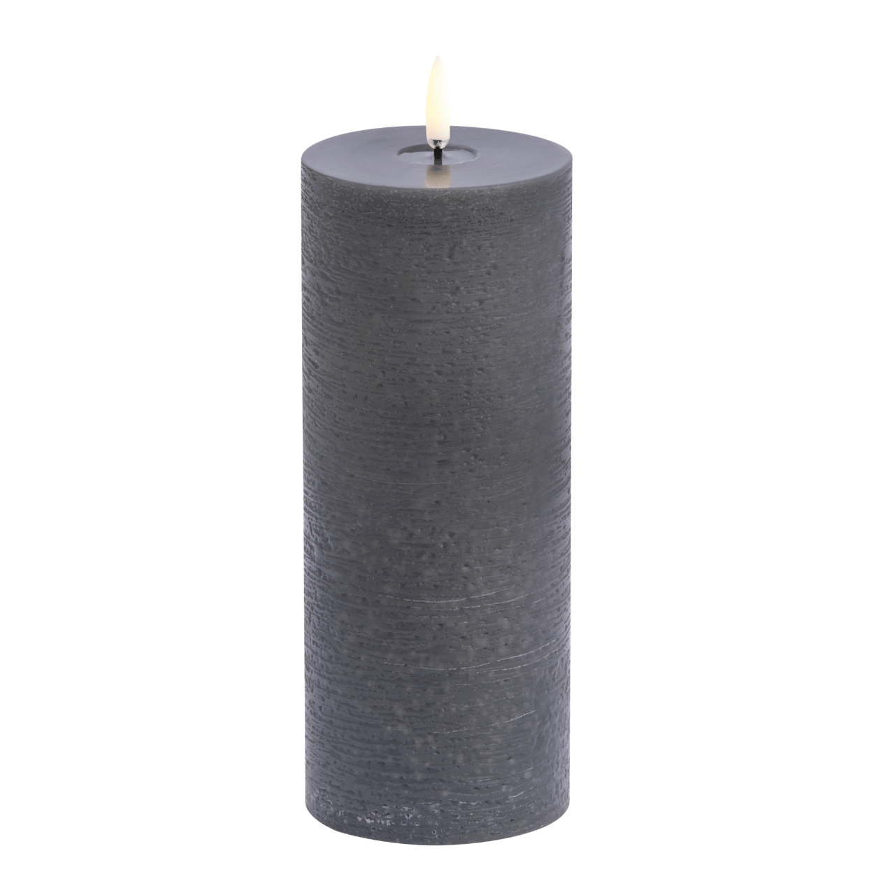 Uyuni LED pillar candle with melting pool effect, Grey, 7.8x20 cm