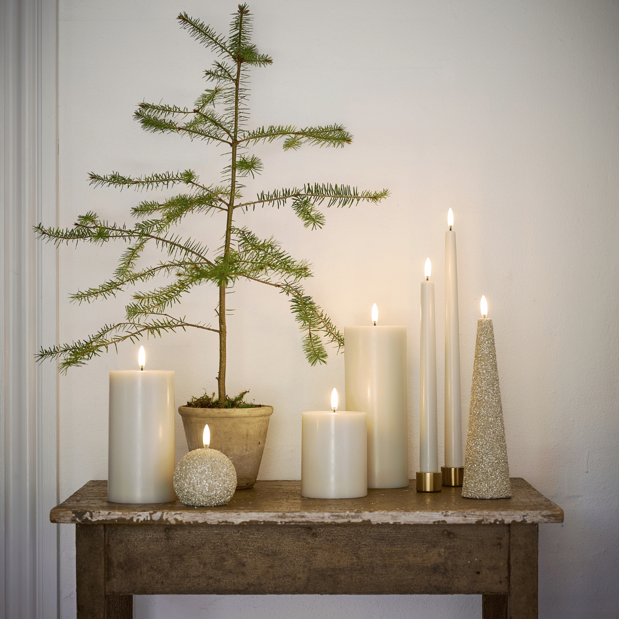 Uyuni Set van 3 LED Stompkaarsen Glad – Oyster Grey