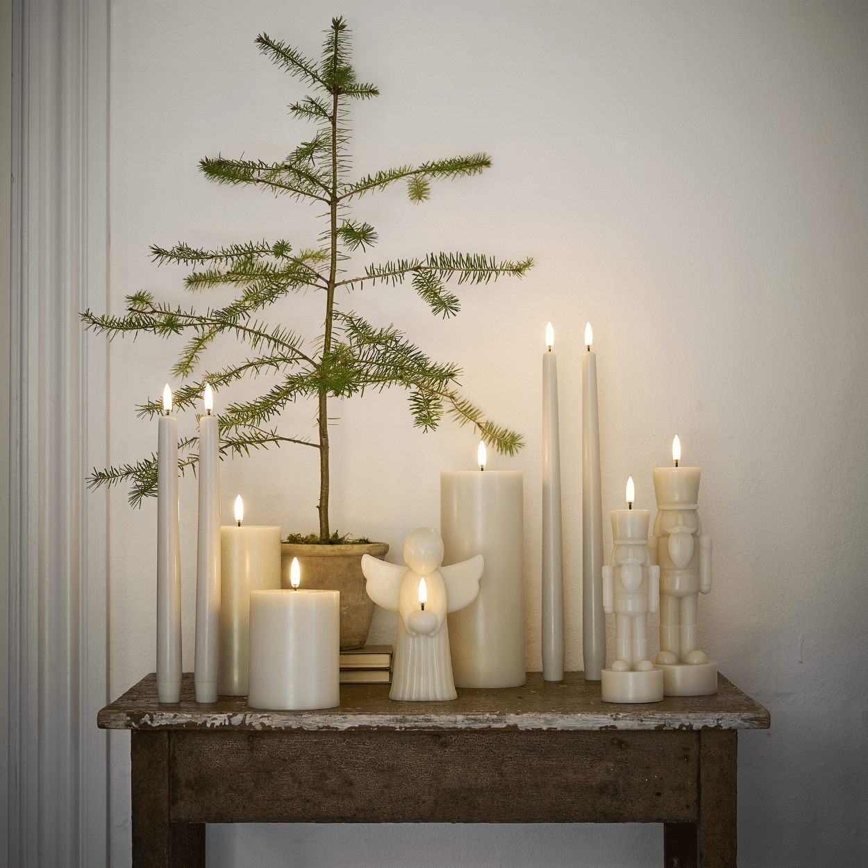 Uyuni Set van 3 LED Stompkaarsen Glad – Oyster Grey