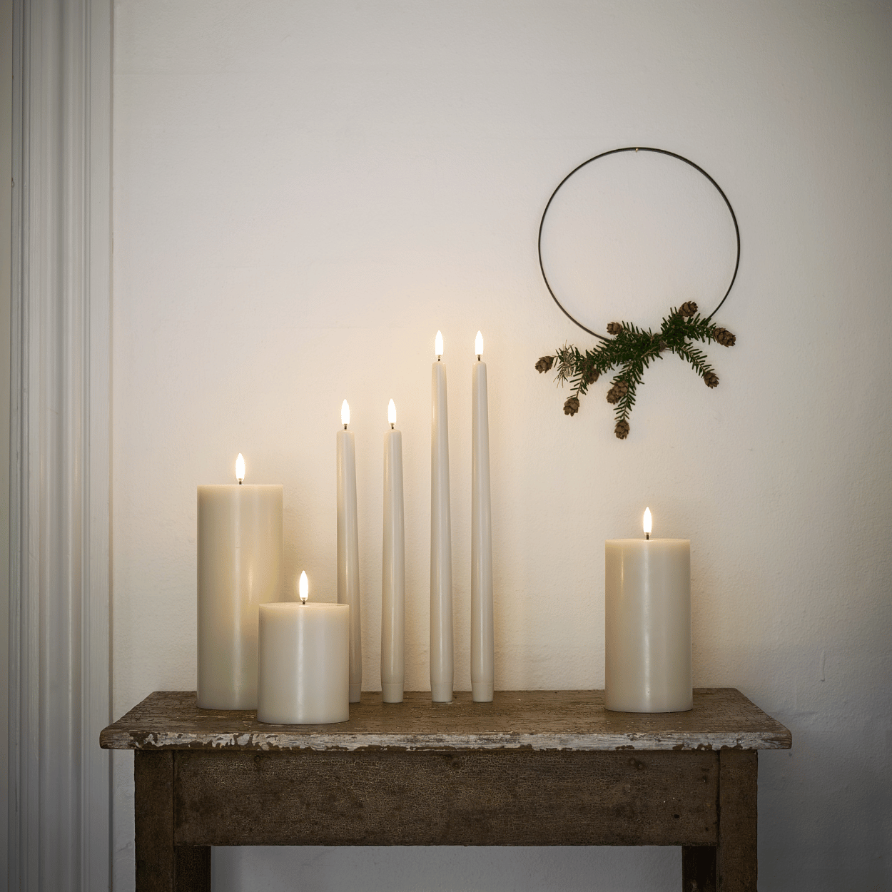 Uyuni Set van 3 LED Stompkaarsen Glad – Oyster Grey