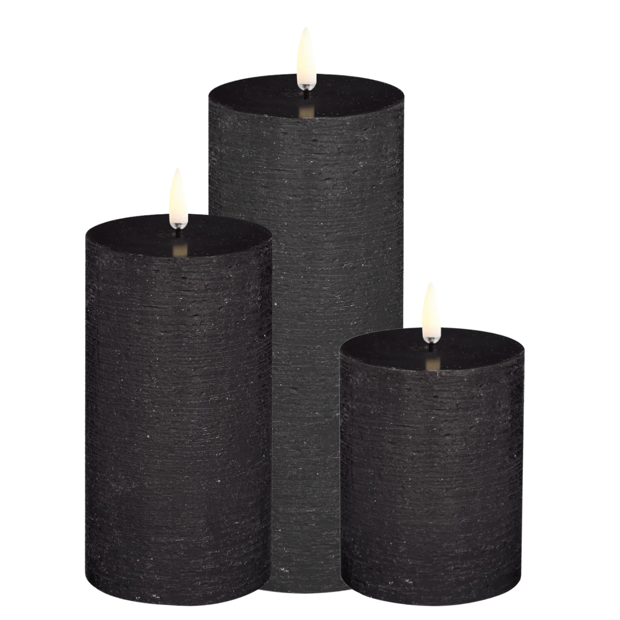 Uyuni Set of 3 LED Pillar Candles Rustic – Forest Black