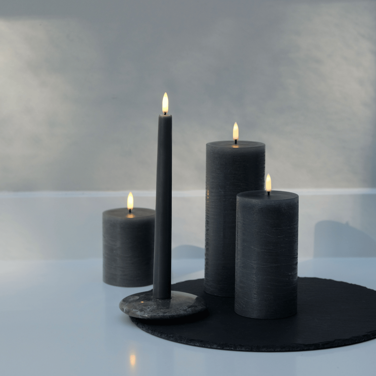 Uyuni Set of 3 LED Pillar Candles Rustic – Forest Black