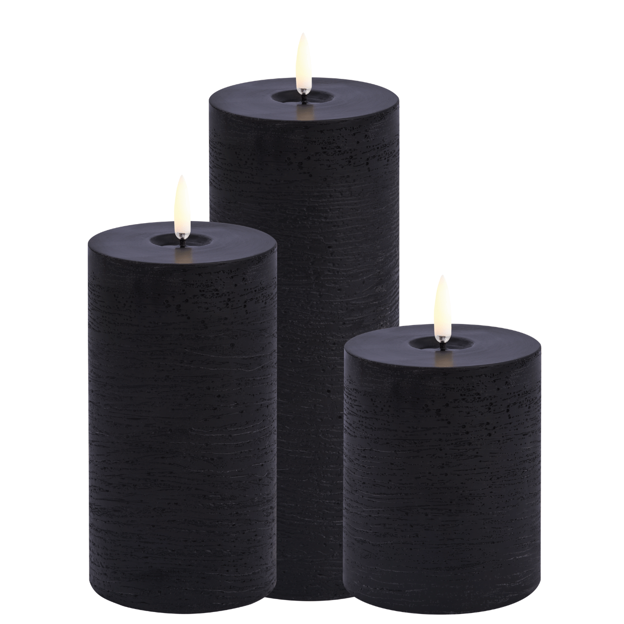 Uyuni Set of 3 LED Pillar Candles, Melting Pool Effect, Forest Black