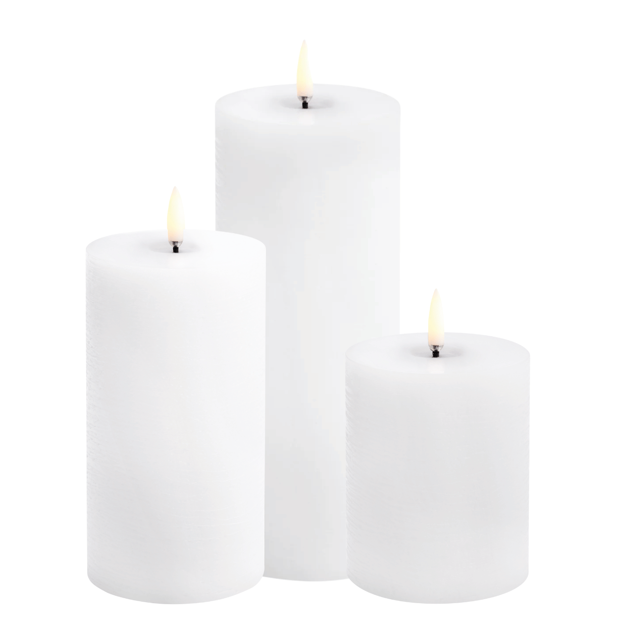 Uyuni Set of 3 LED Pillar Candles, Melting Pool Effect, Nordic White