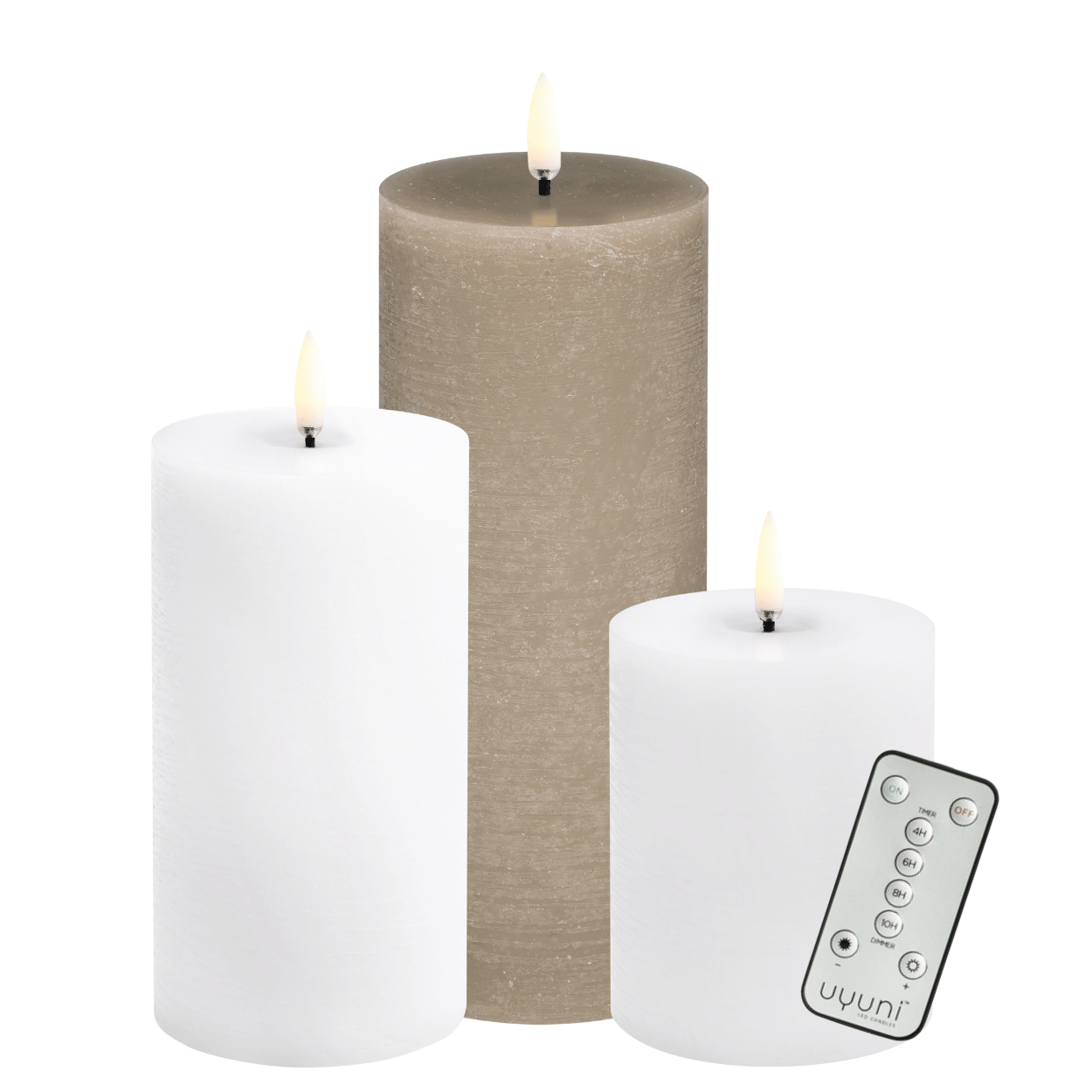 Uyuni Set of 3 LED Pillar Candles, Melting Pool Effect, Nordic White &amp; Sandstone