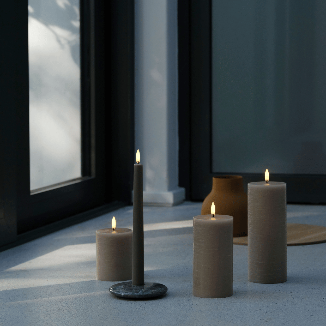 Uyuni Set of 3 LED Pillar Candles – Sandstone