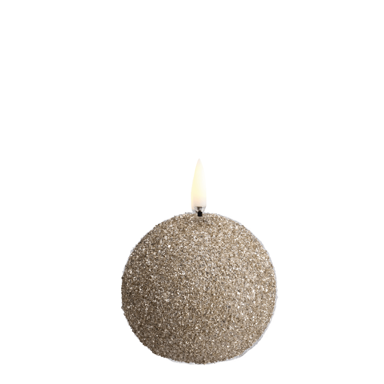 Uyuni Sneeuwbal LED Kaars, Champagne, Glitter, 7x7 cm
