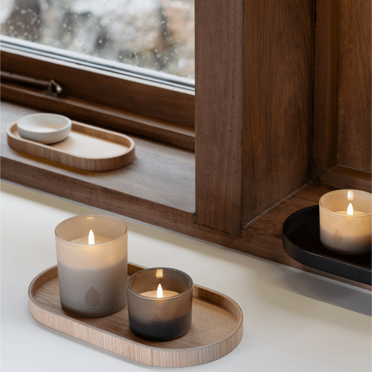 Uyuni Set mit 2 LED-Kerzen aus Glas – Beige – Ø 6 x H7 cm